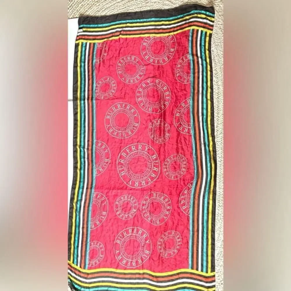 Burberry Silk Lightweight Logo Graphic Scarf in red black xl size